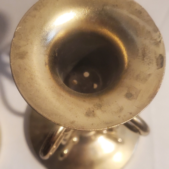 Decorative Candlestick Holder Pair Vtg Metal Material Poss Silverplate Or Brass - Picture 6 of 12